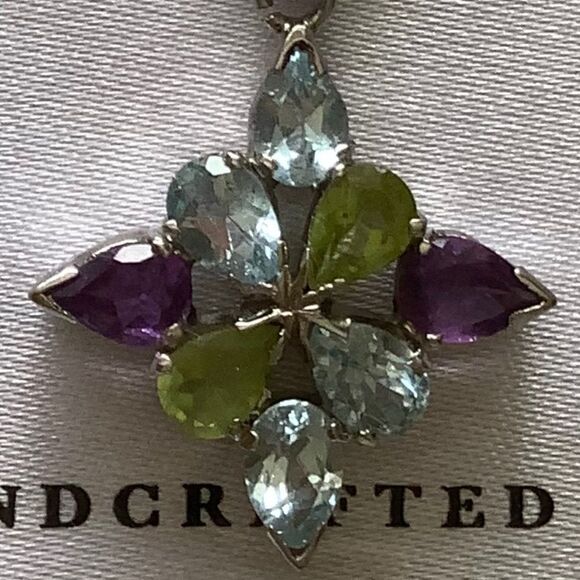 𝅺STERLING SILVER 925 BLUE TOPAZ AMETHYST PERIDOT NECKLACE/EARRINGS SET​​ - Picture 7 of 10